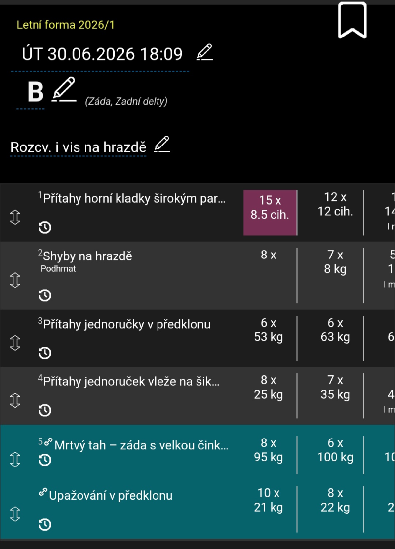 Detail tréninkového záznamu v aplikaci Tréninkový deník (TD).