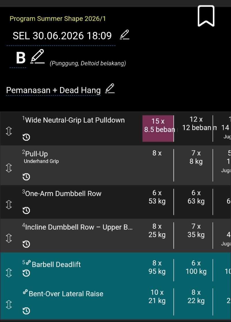 Detail catatan latihan dalam aplikasi Jurnal latihan (TD).