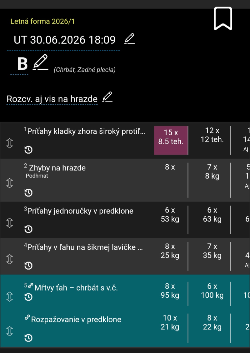 Detail tréningového záznamu v aplikácii Tréningový denník (TD).